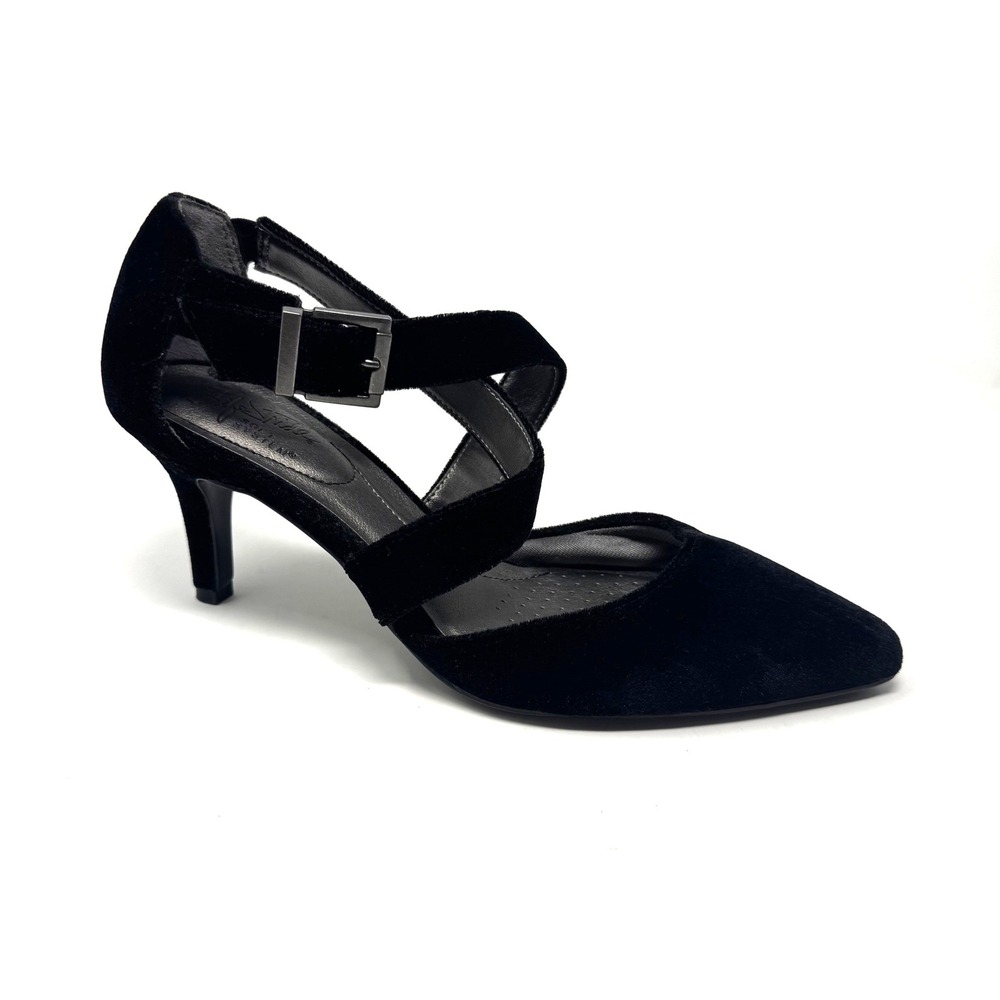 Classic Strappy Pointed Toe Pump Black Velvet LifeStride Soft System Heel 7M